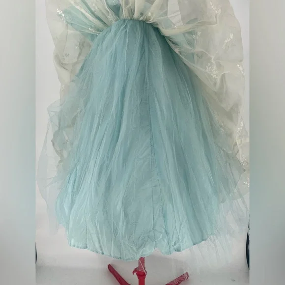 Light Blue 1950s-1960s Fit & Flare Party Dress W/ Bow Back & Embroidered Chiffon - Picture 10 of 16